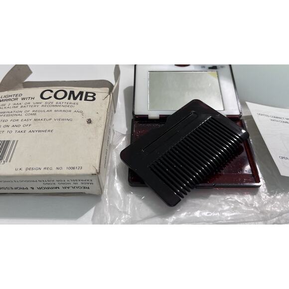 Vintage Saravel Lighted Makeup Mirror With Comb Original Box Hong Kong - Picture 5 of 6